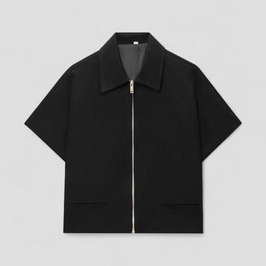 Kurze, kurzärmlige Jacke mit Reißverschluss für Damen, lässige Oberbekleidung 0