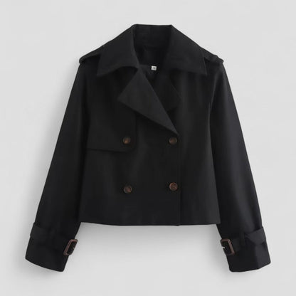 Kurzer Trenchcoat für Damen, zweireihig, langärmlig 0