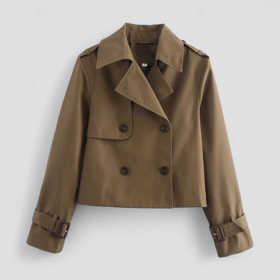 Kurzer Trenchcoat für Damen, zweireihig, langärmlig 1