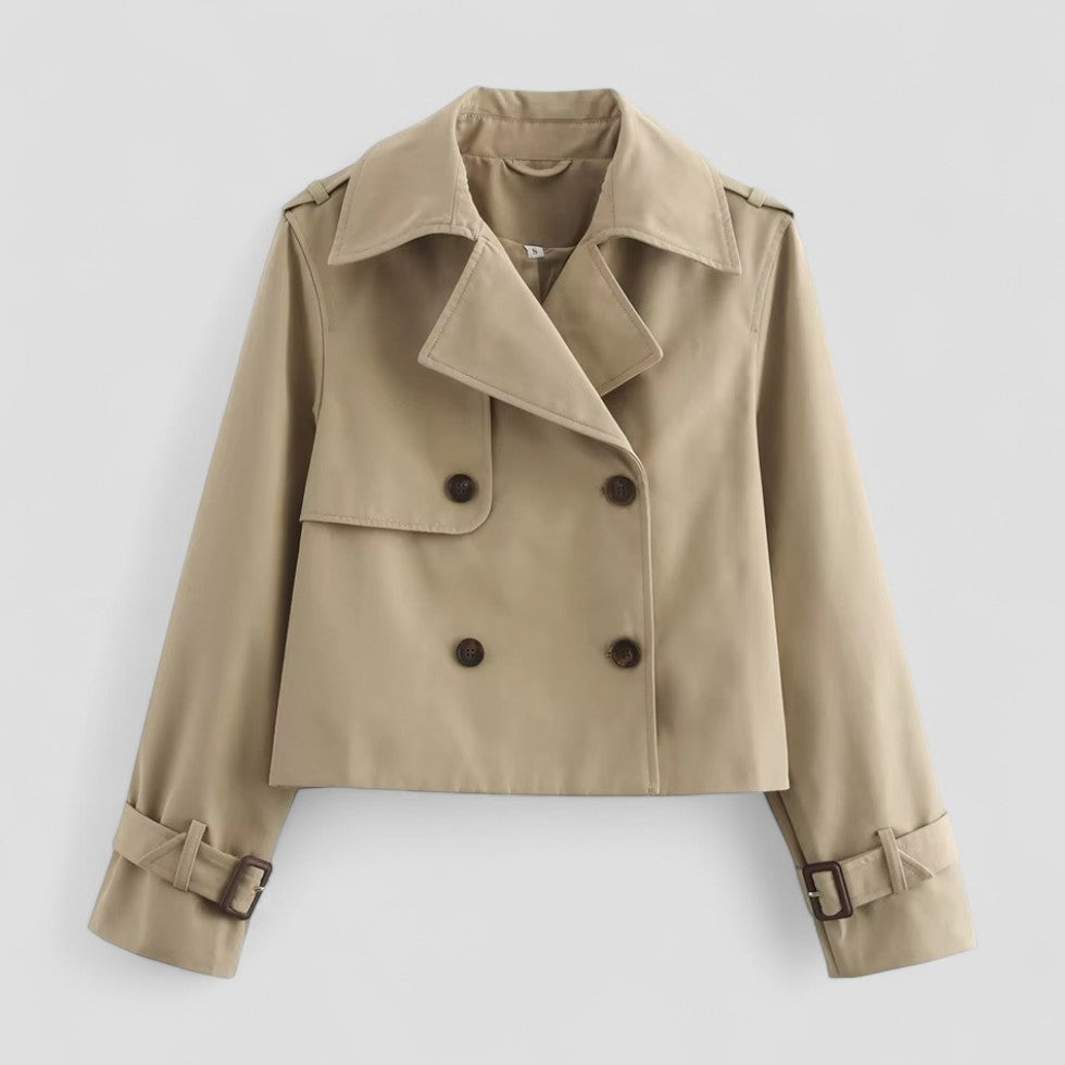 Kurzer Trenchcoat für Damen, zweireihig, langärmlig 2