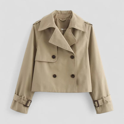 Kurzer Trenchcoat für Damen, zweireihig, langärmlig 2