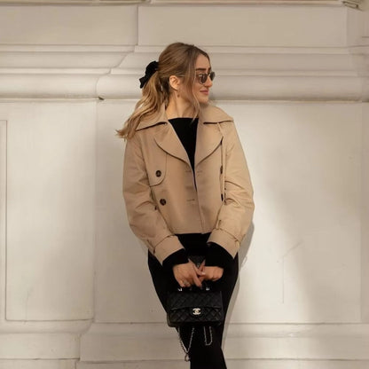Kurzer Trenchcoat für Damen, zweireihig, langärmlig 3