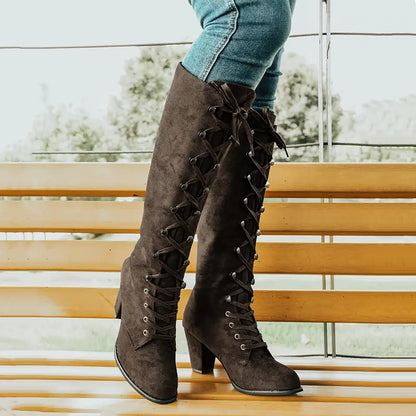 Hoher Damen-Stiefel mit Absatz Schlanke Mode Stiefel Schwarz