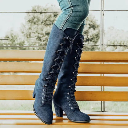 Hoher Damen-Stiefel mit Absatz Schlanke Mode Stiefel Schwarz