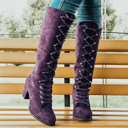Hoher Damen-Stiefel mit Absatz Schlanke Mode Stiefel Schwarz