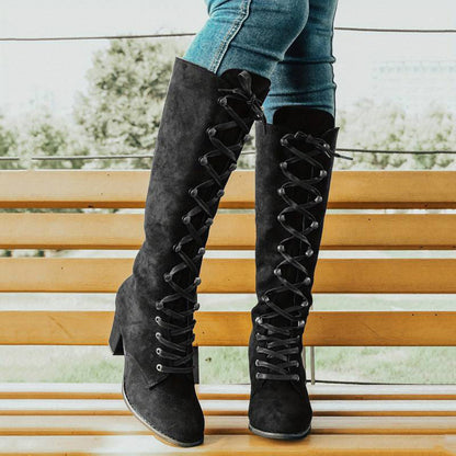 Hoher Damen-Stiefel mit Absatz Schlanke Mode Stiefel Schwarz