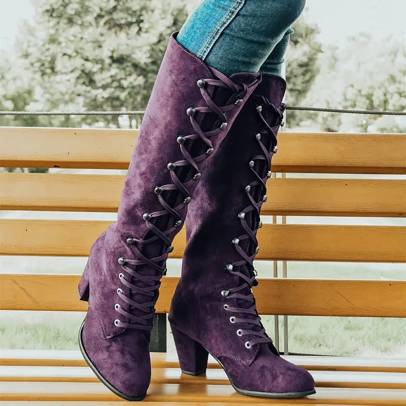 Hoher Damen-Stiefel mit Absatz Schlanke Mode Stiefel Schwarz