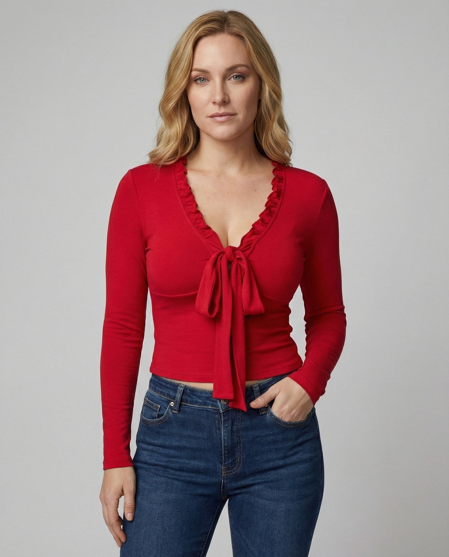 Frauen Langarmshirt V-Ausschnitt Romantic Blume - BerlinGlamour