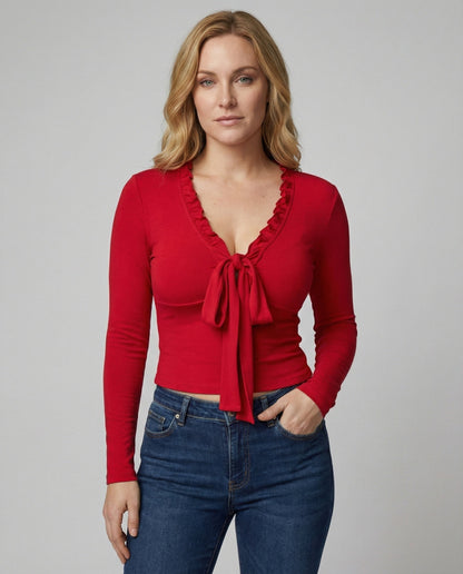 Frauen Langarmshirt V-Ausschnitt Romantic Blume - BerlinGlamour