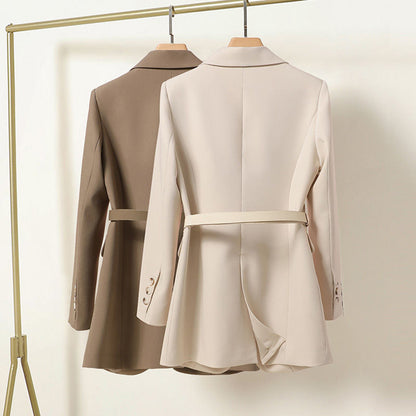 Eleganter Damen Blazer Lang mit Gürtel Herbst