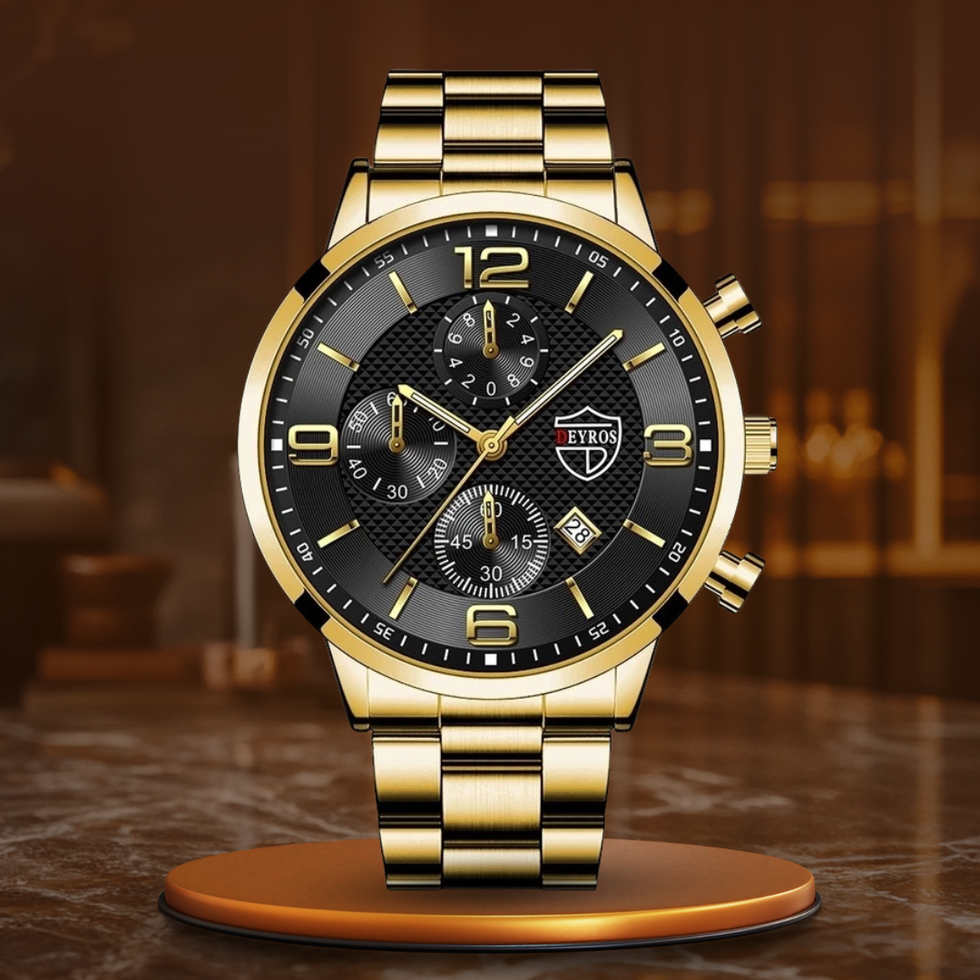 Herren Armbanduhr Edelstahl Schwarz Elegant