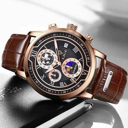 Leder Herrenuhr Chronograph Automatik Edelstahl