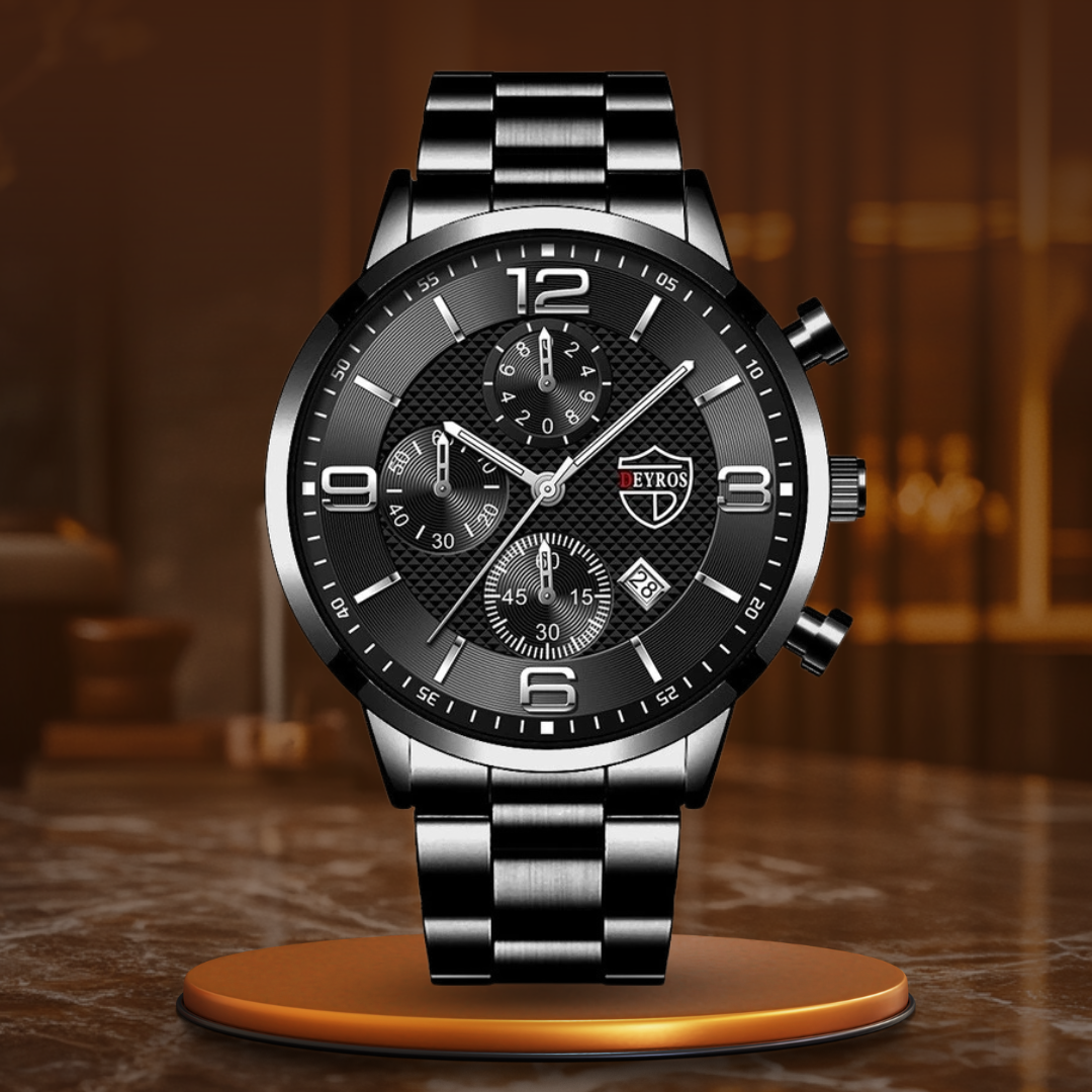 Herren Armbanduhr Edelstahl Schwarz Elegant
