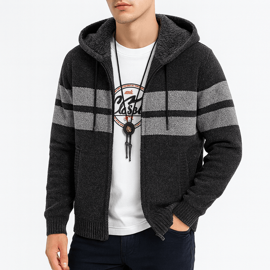 LUXEOUTFIT | Fleecegefütterter, gestreifter Kapuzenpullover mit Reißverschluss 0