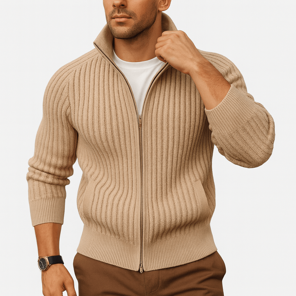 LUXEOUTFIT | Gerippter Cardigan mit Reißverschluss 1