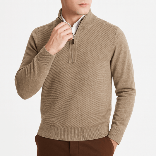 LUXEOUTFIT | Gerippter Pullover mit halbem Reißverschluss 0