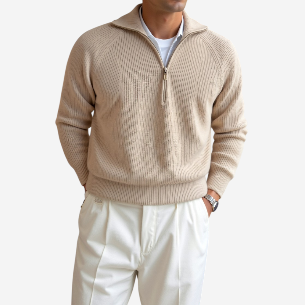 LUXEOUTFIT | Gerippter Pullover mit halbem Reißverschluss 0