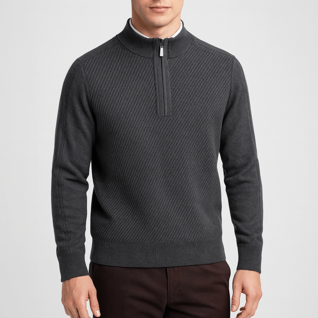LUXEOUTFIT | Gerippter Pullover mit halbem Reißverschluss 2