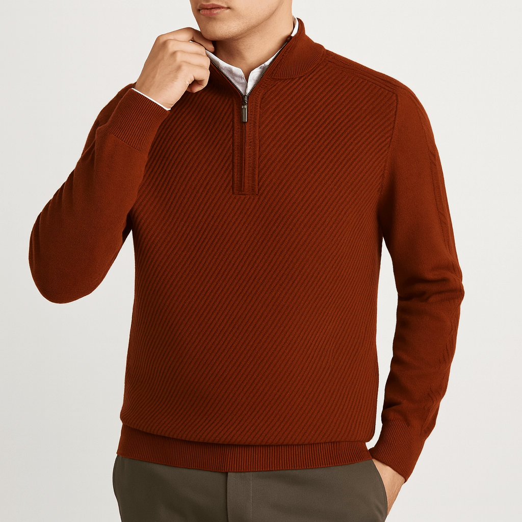 LUXEOUTFIT | Gerippter Pullover mit halbem Reißverschluss 3