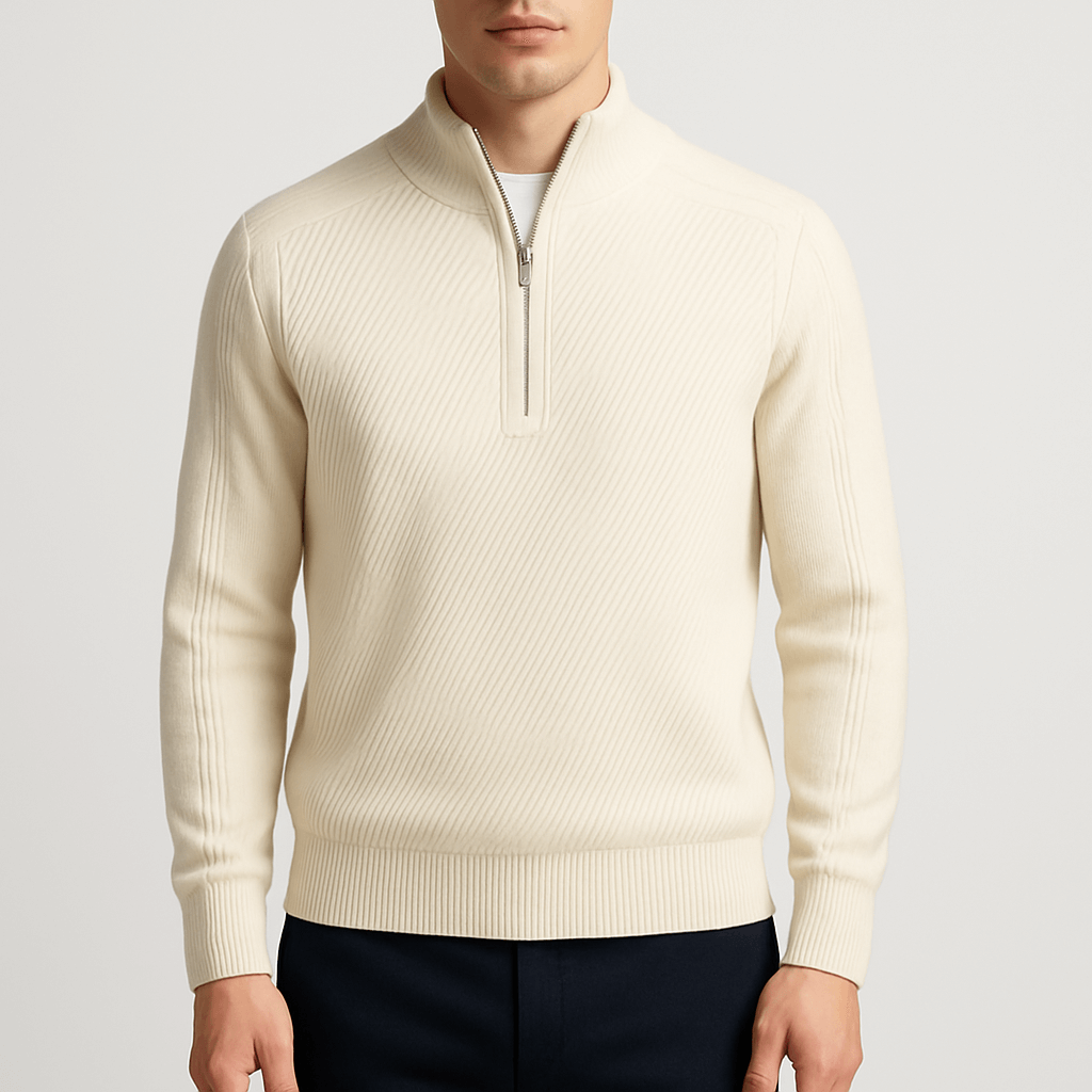 LUXEOUTFIT | Gerippter Pullover mit halbem Reißverschluss 4