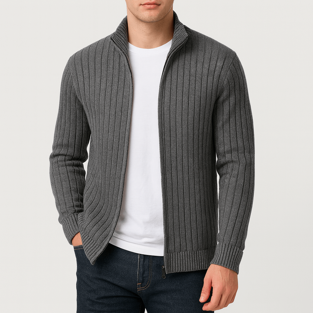 LUXEOUTFIT | Gestreifte Strickjacke mit Reißverschluss 1