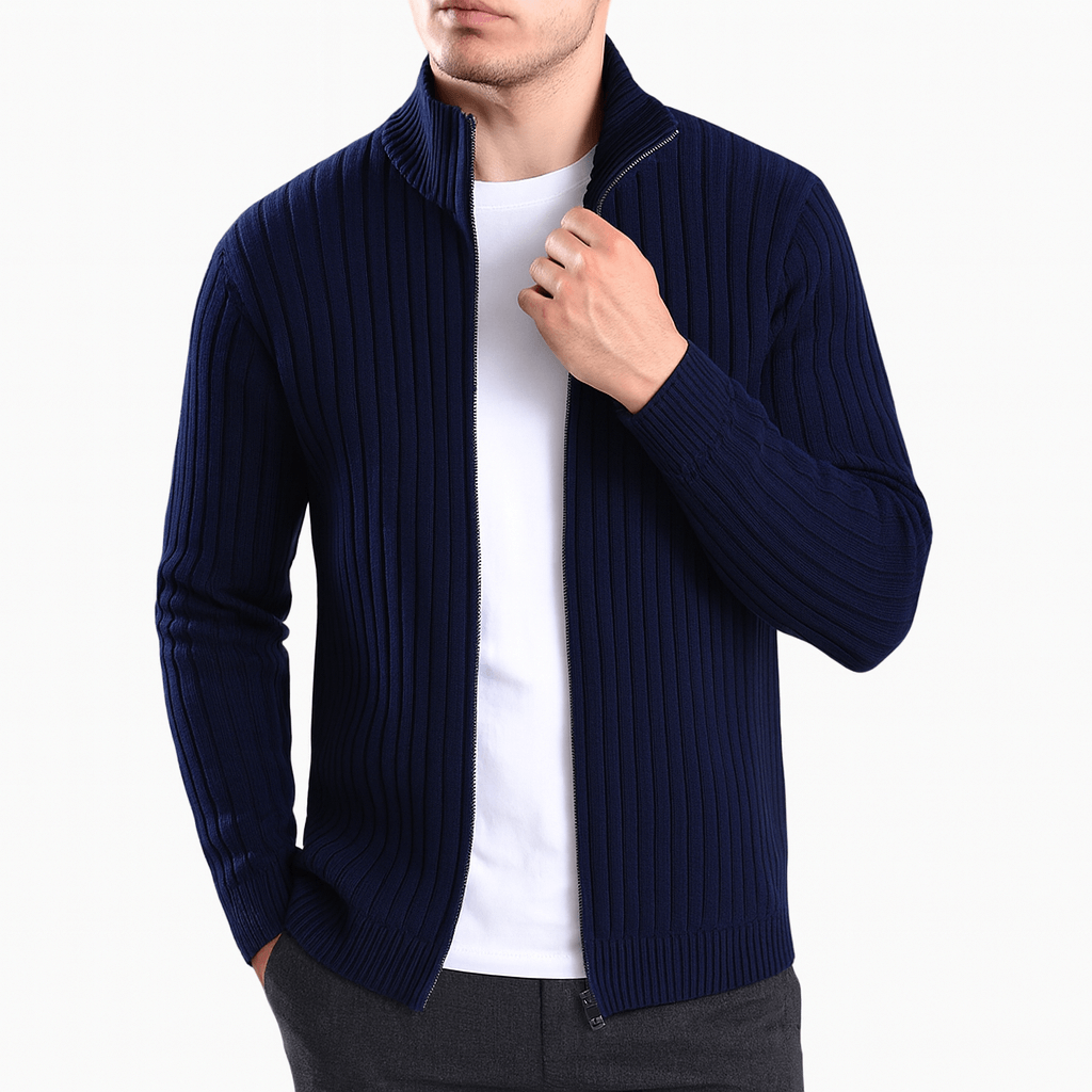 LUXEOUTFIT | Gestreifte Strickjacke mit Reißverschluss 2