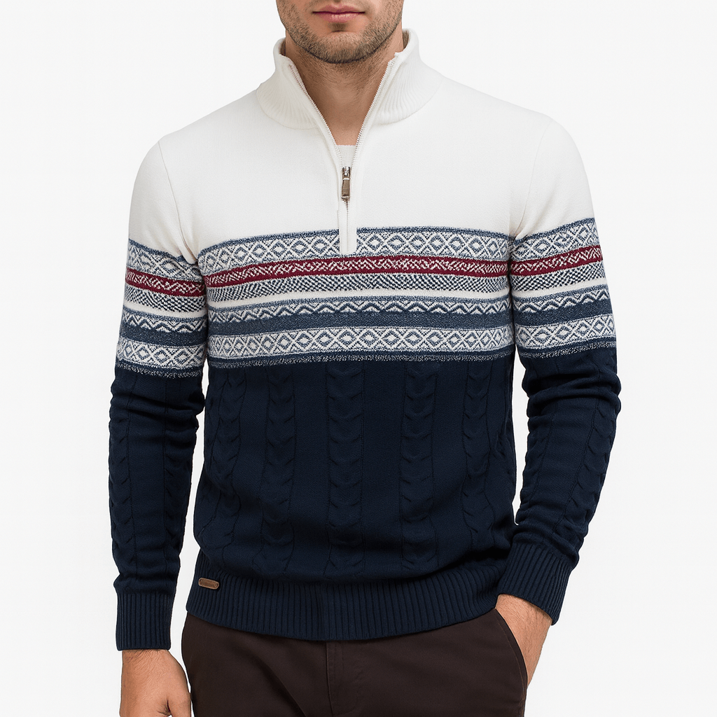 LUXEOUTFIT | Gestreifter Pullover mit Viertelreißverschluss 0