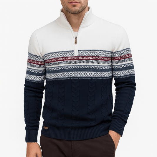 LUXEOUTFIT | Gestreifter Pullover mit Viertelreißverschluss 0