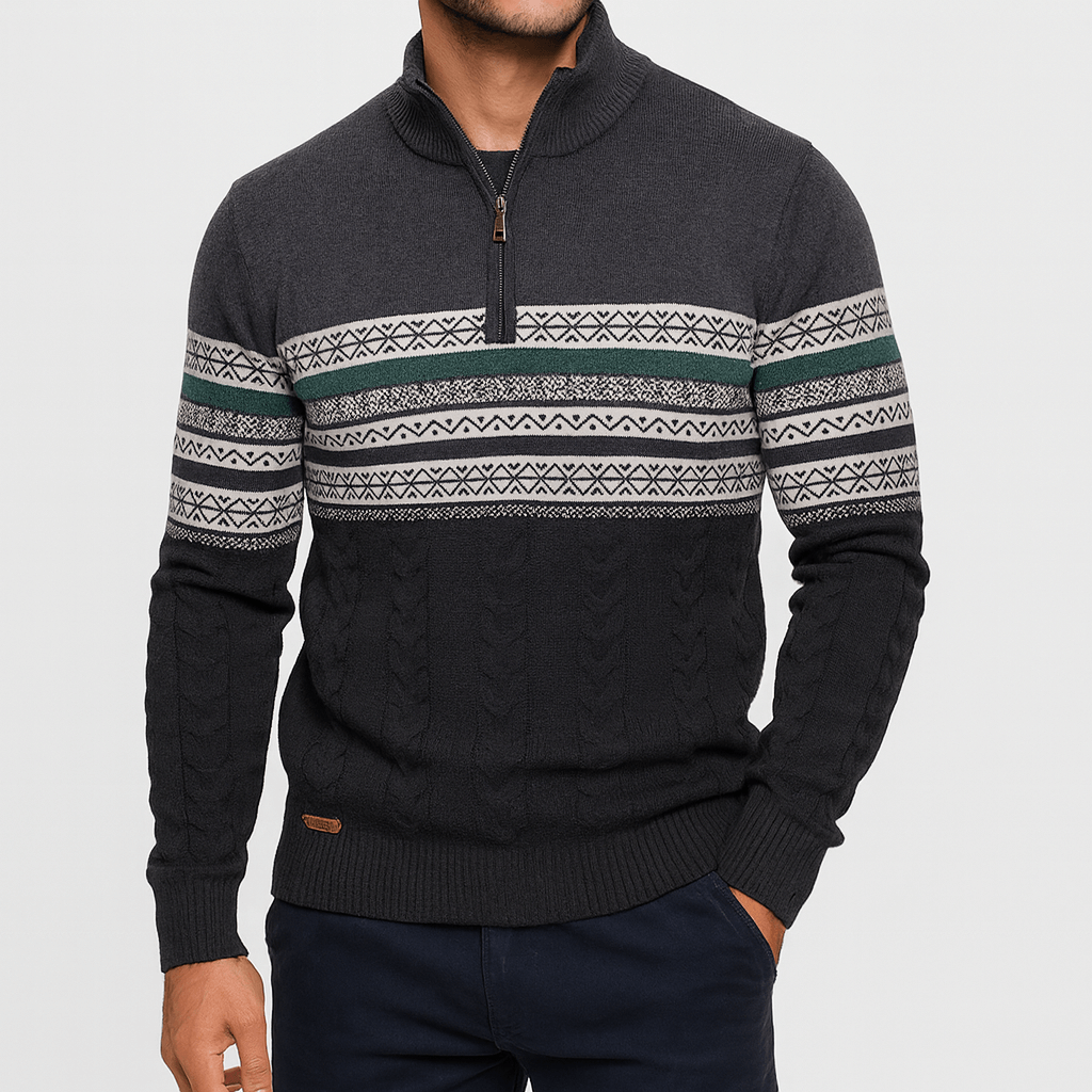 LUXEOUTFIT | Gestreifter Pullover mit Viertelreißverschluss 1