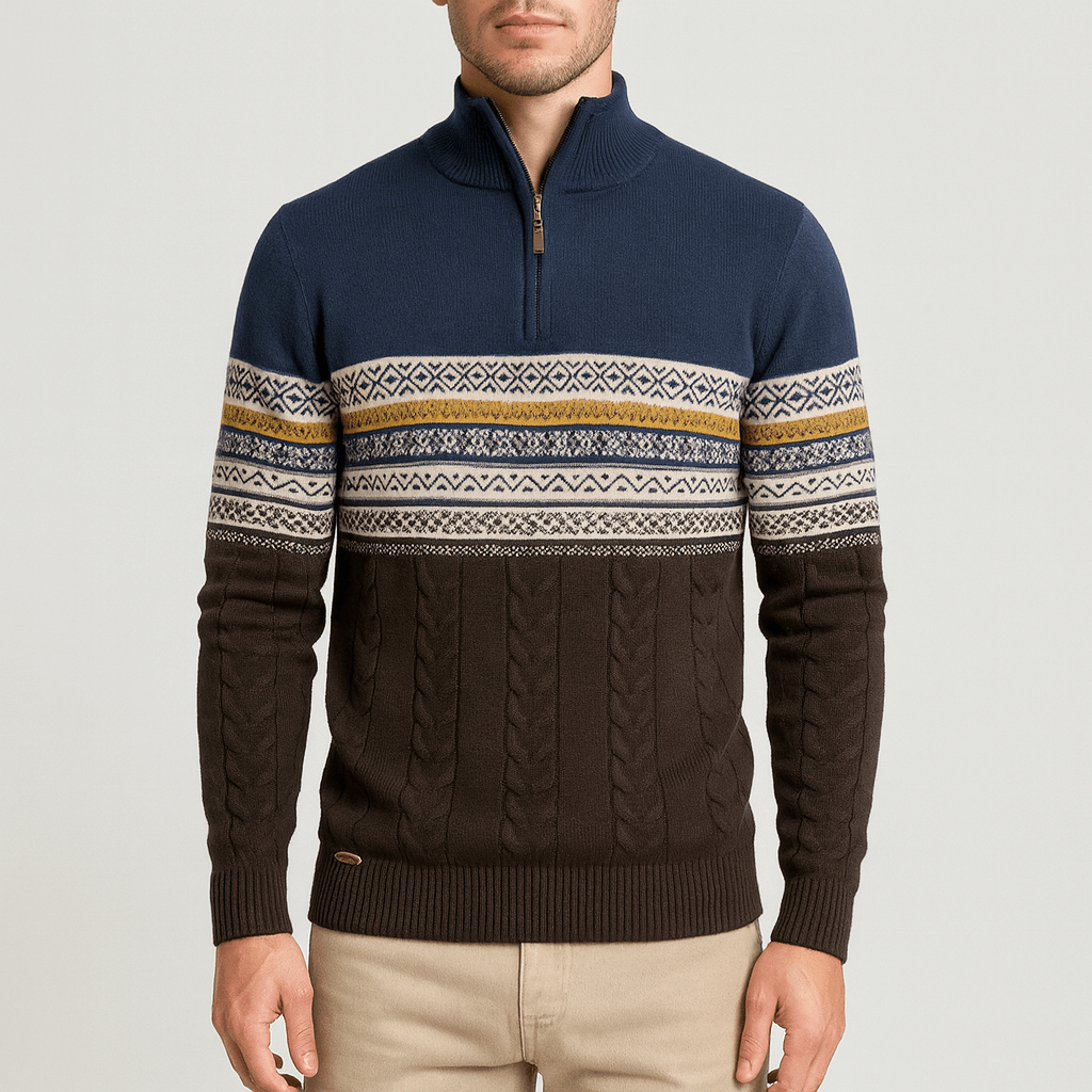 LUXEOUTFIT | Gestreifter Pullover mit Viertelreißverschluss 2