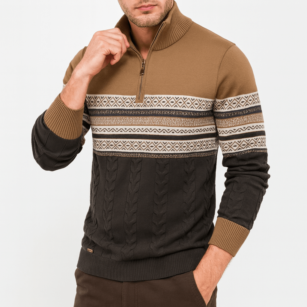 LUXEOUTFIT | Gestreifter Pullover mit Viertelreißverschluss 3