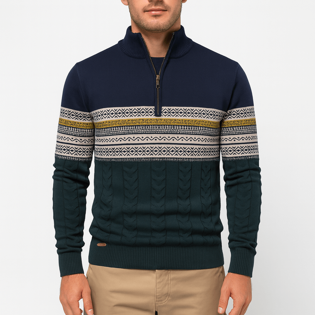 LUXEOUTFIT | Gestreifter Pullover mit Viertelreißverschluss 4