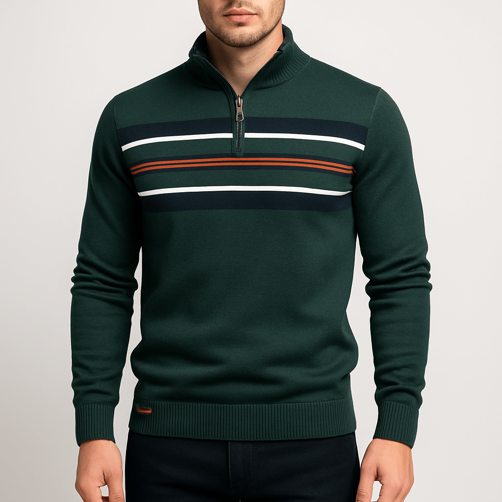 LUXEOUTFIT | Gestreifter Pullover mit halbem Reißverschluss 0