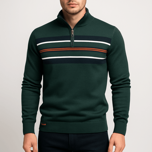 LUXEOUTFIT | Gestreifter Pullover mit halbem Reißverschluss 0