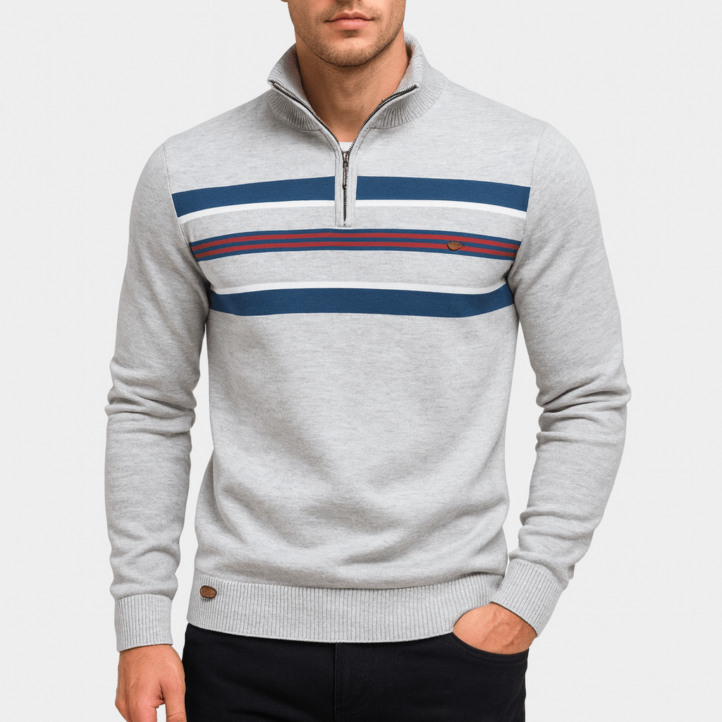 LUXEOUTFIT | Gestreifter Pullover mit halbem Reißverschluss 1
