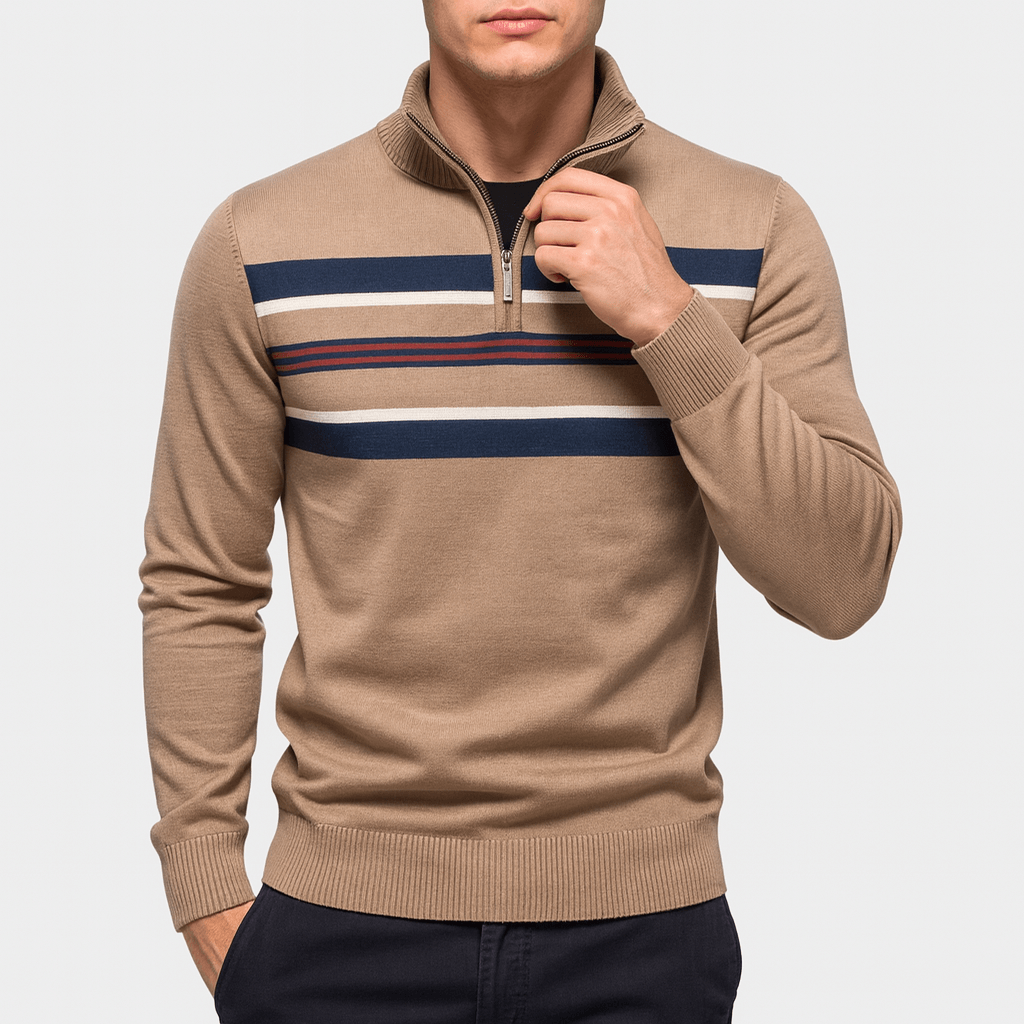 LUXEOUTFIT | Gestreifter Pullover mit halbem Reißverschluss 2