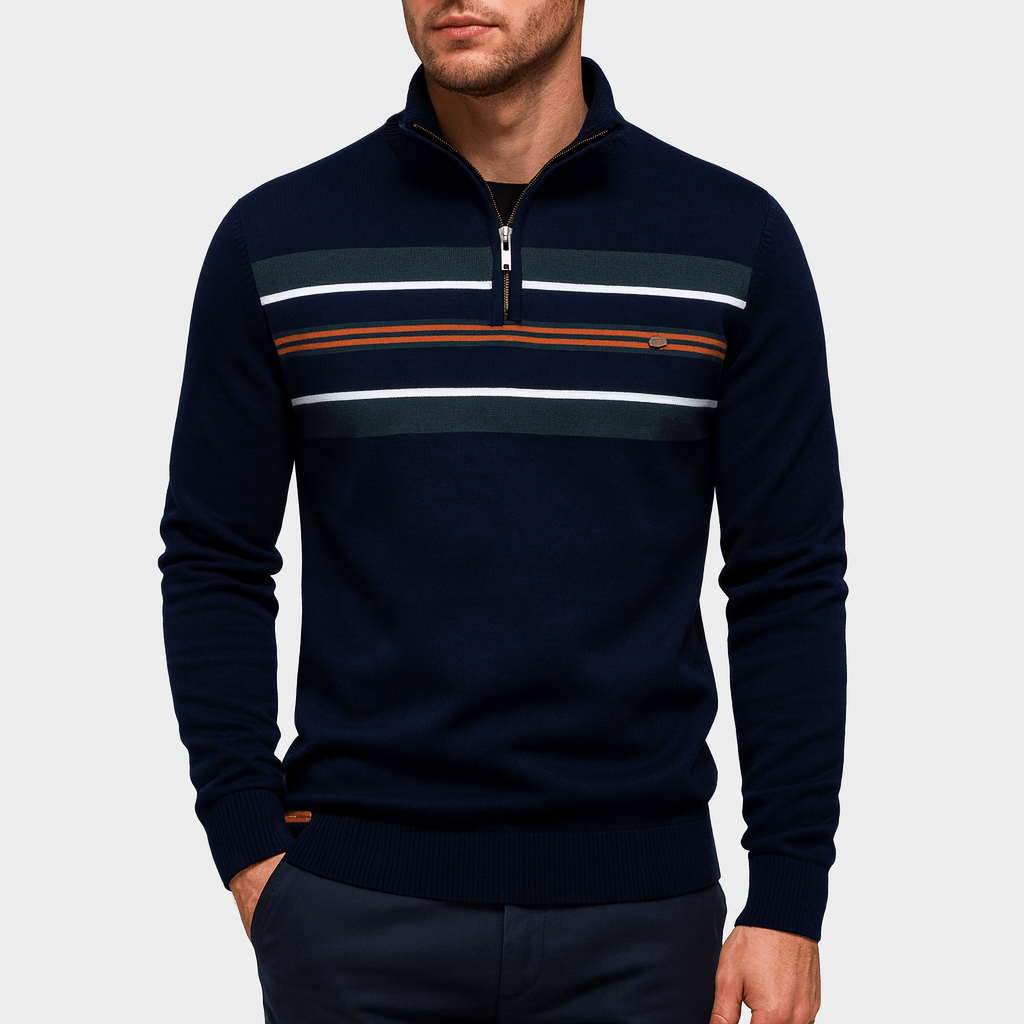 LUXEOUTFIT | Gestreifter Pullover mit halbem Reißverschluss 3