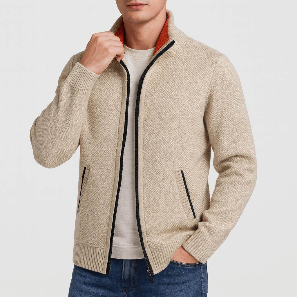 LUXEOUTFIT | Gestrickte Strickjacke mit Reißverschlusskragen 0
