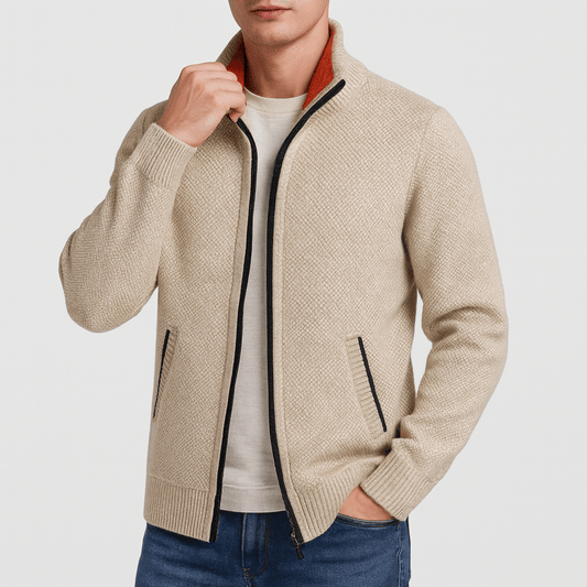 LUXEOUTFIT | Gestrickte Strickjacke mit Reißverschlusskragen 0
