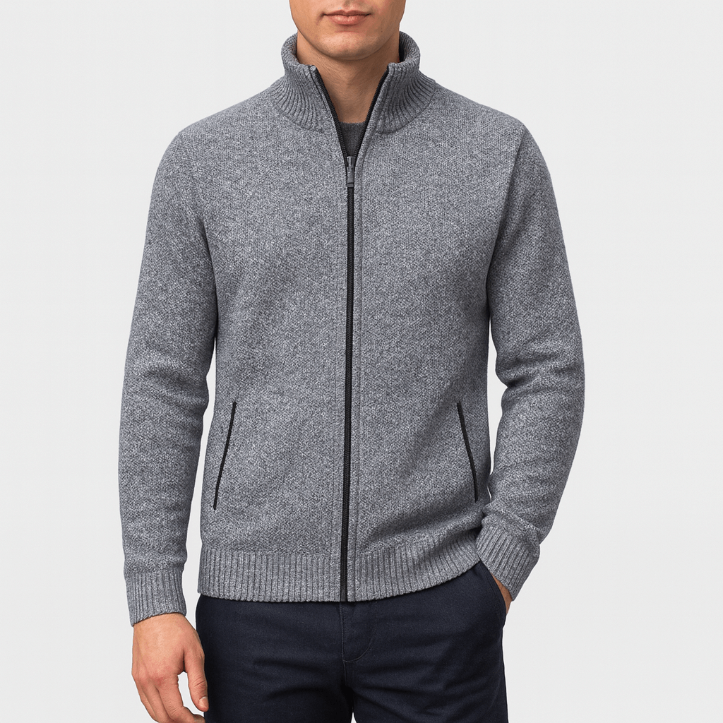 LUXEOUTFIT | Gestrickte Strickjacke mit Reißverschlusskragen 1