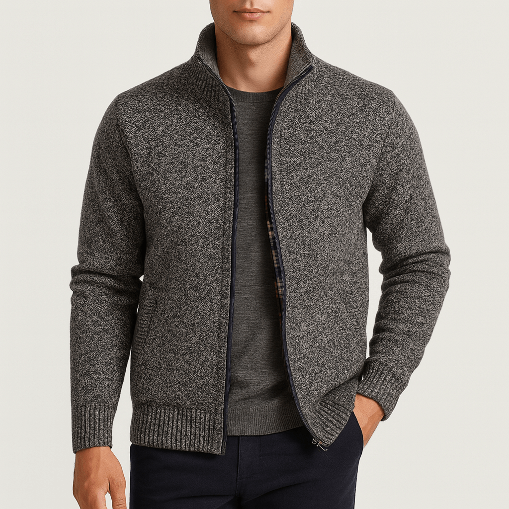 LUXEOUTFIT | Gestrickte Strickjacke mit Reißverschlusskragen 3