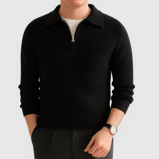 LUXEOUTFIT | Gestrickter Polopullover mit halbem Reißverschluss 0