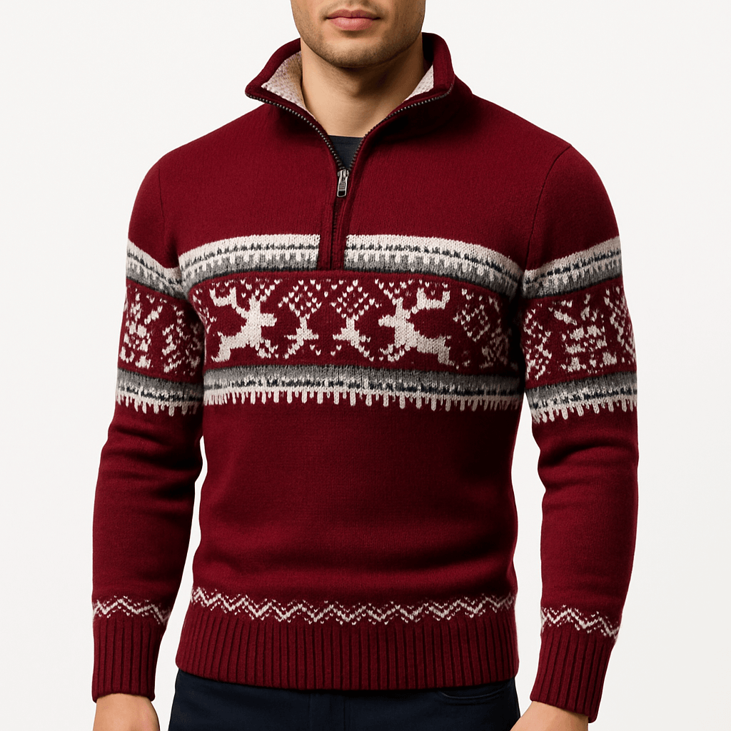 LUXEOUTFIT | Kris Fair Isle Pullover mit halbem Reißverschluss 0