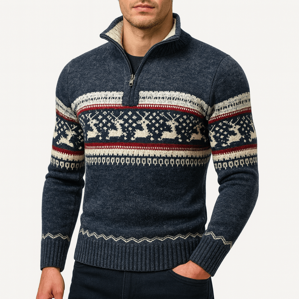 LUXEOUTFIT | Kris Fair Isle Pullover mit halbem Reißverschluss 1