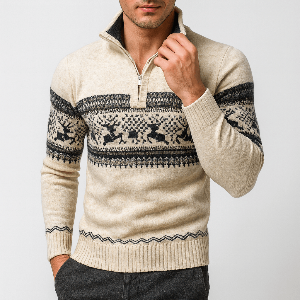 LUXEOUTFIT | Kris Fair Isle Pullover mit halbem Reißverschluss 2