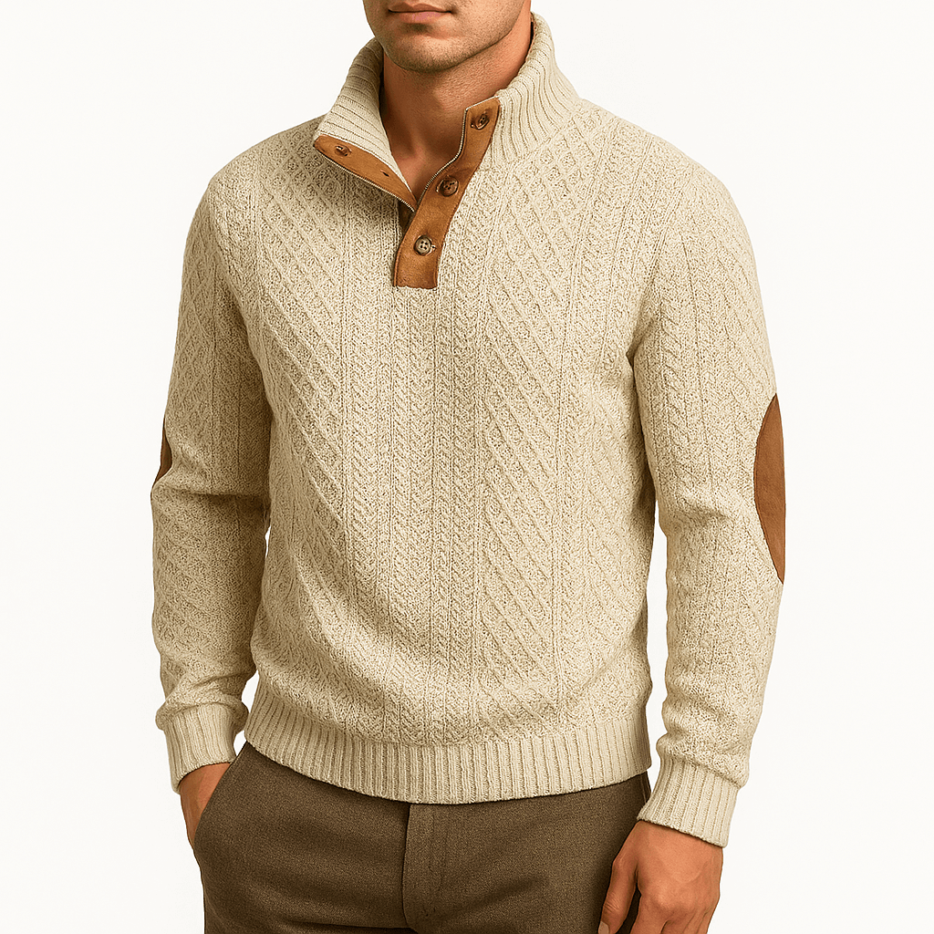 LUXEOUTFIT | Pullover mit Reißverschluss und Lederpatches 0