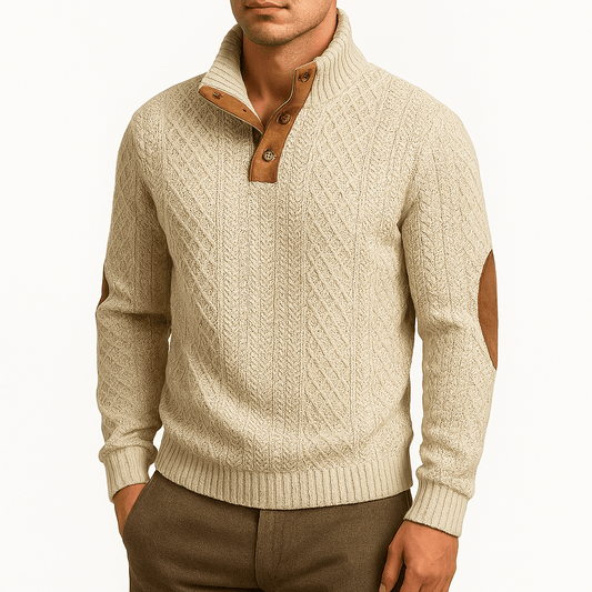 LUXEOUTFIT | Pullover mit Reißverschluss und Lederpatches 0