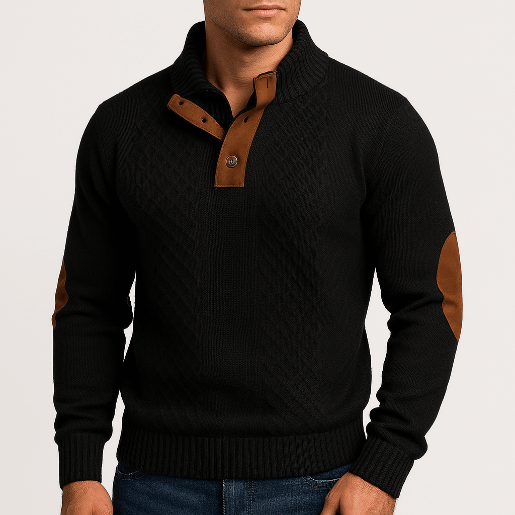 LUXEOUTFIT | Pullover mit Reißverschluss und Lederpatches 1