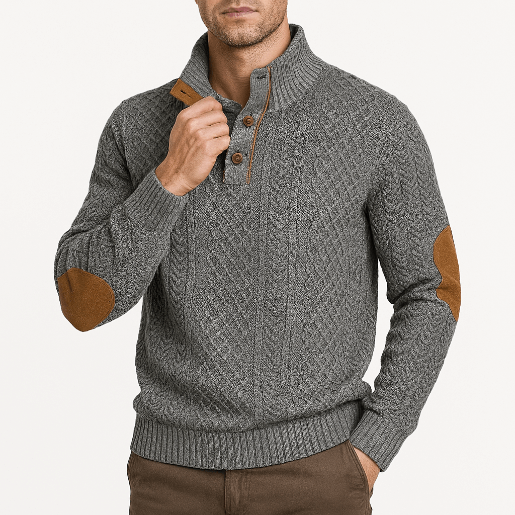 LUXEOUTFIT | Pullover mit Reißverschluss und Lederpatches 3