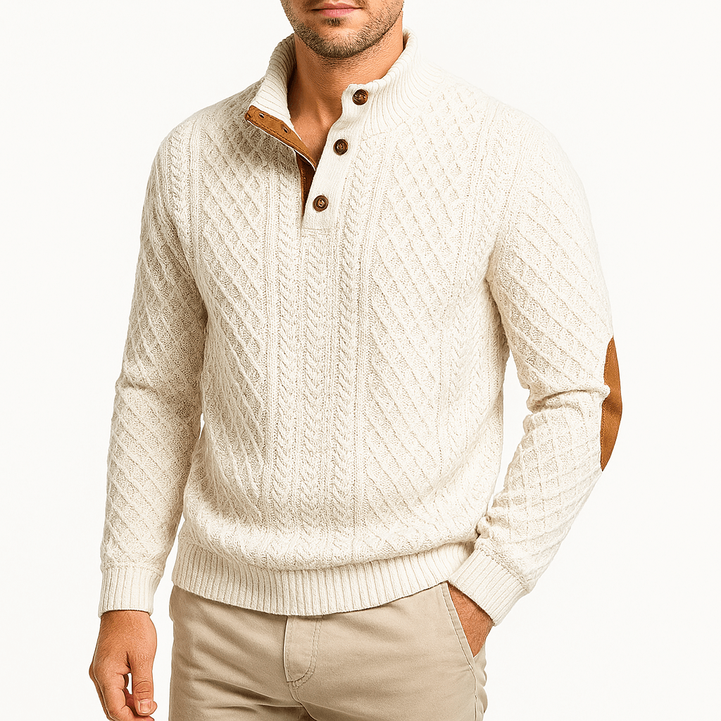 LUXEOUTFIT | Pullover mit Reißverschluss und Lederpatches 4